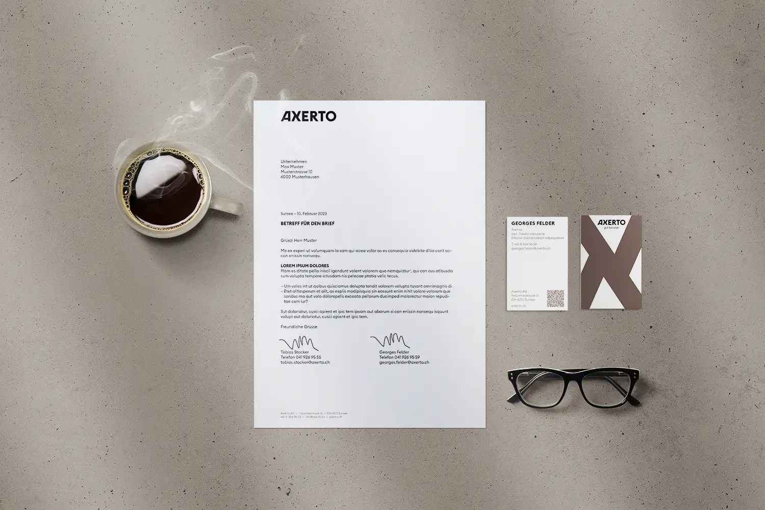 Erscheinungsbild Axerto, Briefschaften